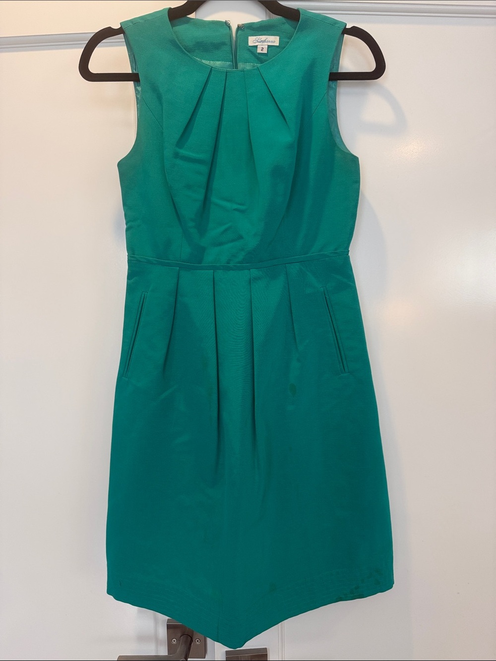 Shoshanna Teal Pleated Sleeveless Shift Dress
